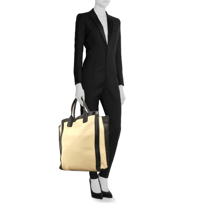 Sac cabas Chloé Alison en cuir beige et noir - Detail D1