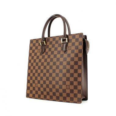 Shopping bag Louis Vuitton Venise in tela cerata con motivo a scacchi e pelle marrone