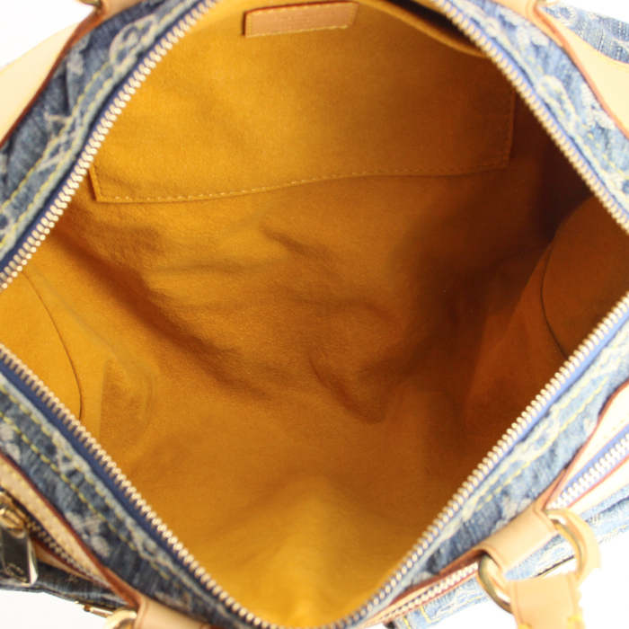 Louis Vuitton Neo Speedy en toile denim monogram bleue et cuir naturel  - Detail D2