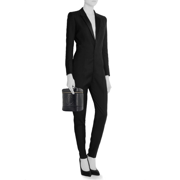 Chanel Vanity-case in black grained leather - Detail D1