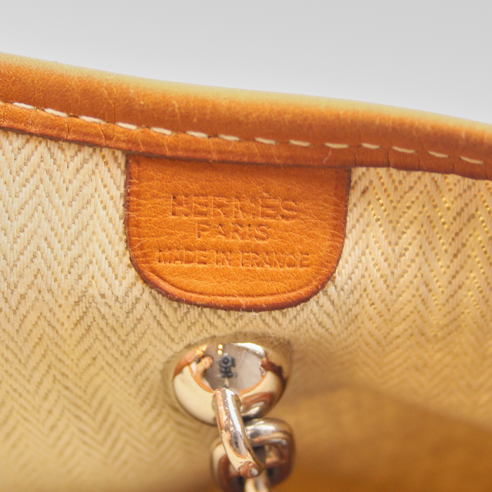 Borsa a spalla Hermes Vespa in crine di cavallo intrecciato beige e pelle marrone - Detail D3