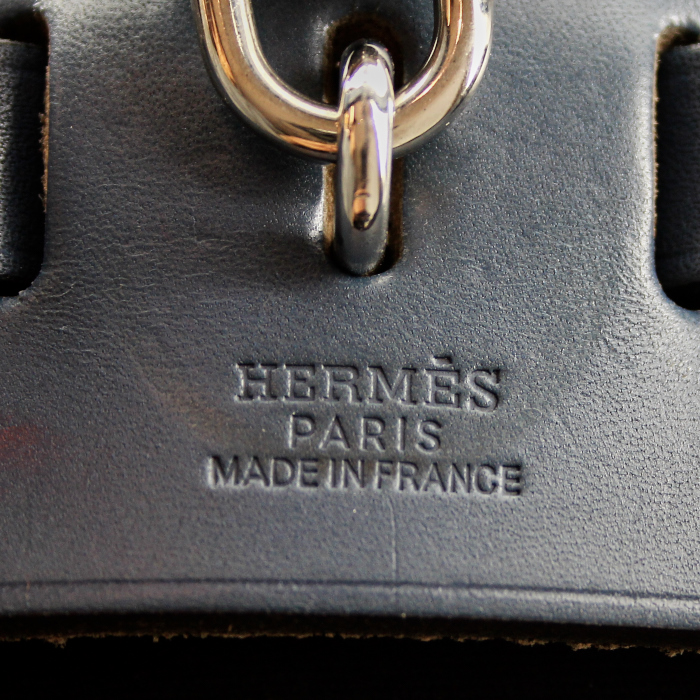 Hermès Herbag small model in blue leather and canvas - Detail D3