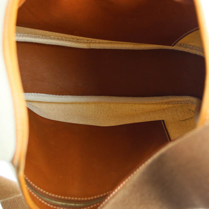 Handbag in beige canvas and brown leather - Detail D2