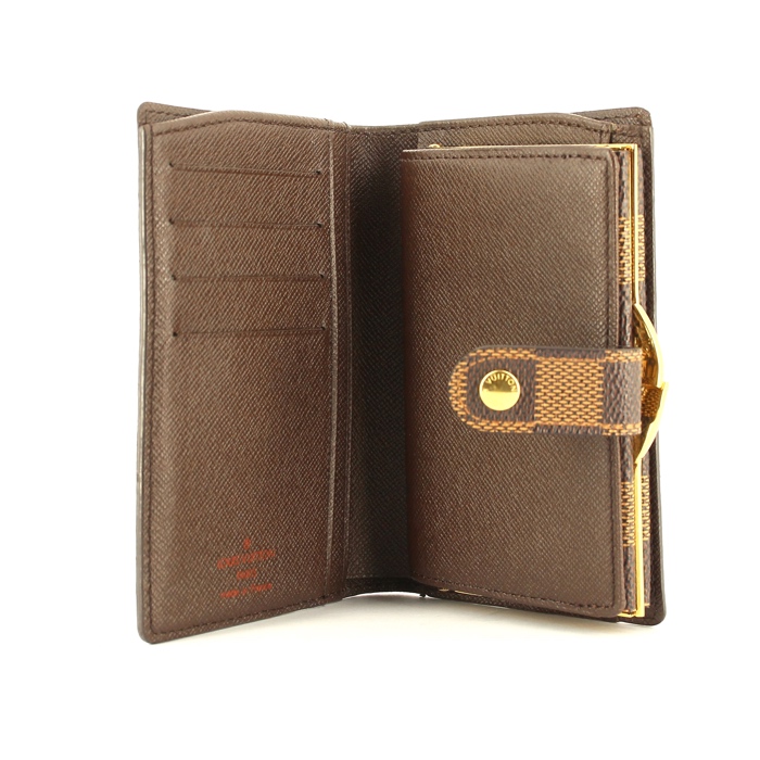 Portefeuille en toile damier enduite ébène et cuir marron - Detail D1