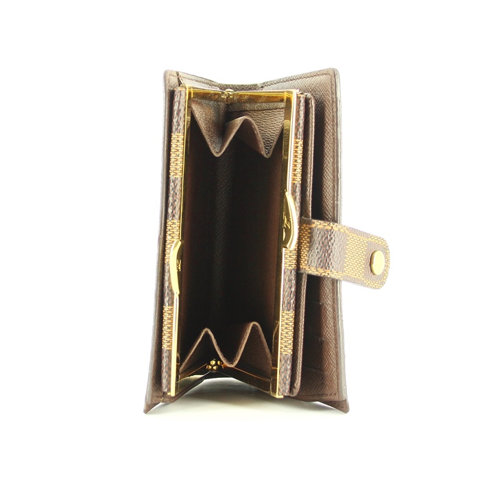 Wallet in ebene damier canvas and brown leather - Detail D2