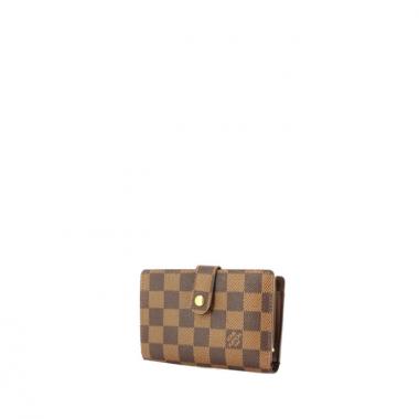 Wallet in ebene damier canvas and brown leather