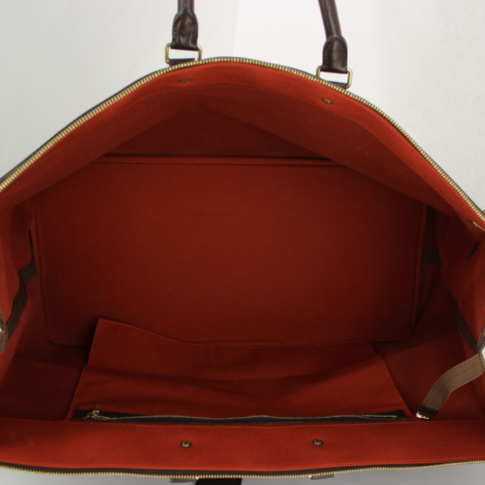 Bolsa de viaje Greenwich en lona a cuadros revestida ébano y cuero marrón - Detail D2