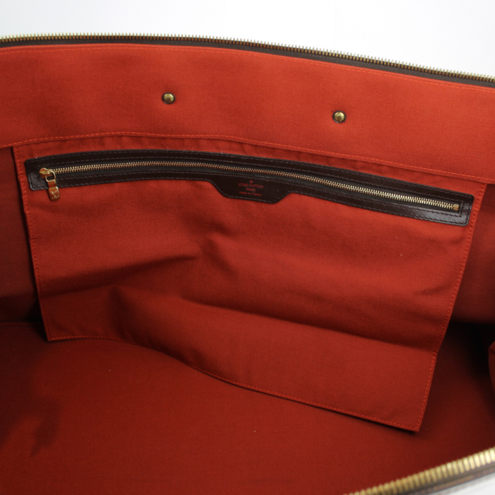 Bolsa de viaje Greenwich en lona a cuadros revestida ébano y cuero marrón - Detail D3