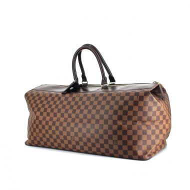 Bolsa de viaje Greenwich en lona a cuadros revestida ébano y cuero marrón