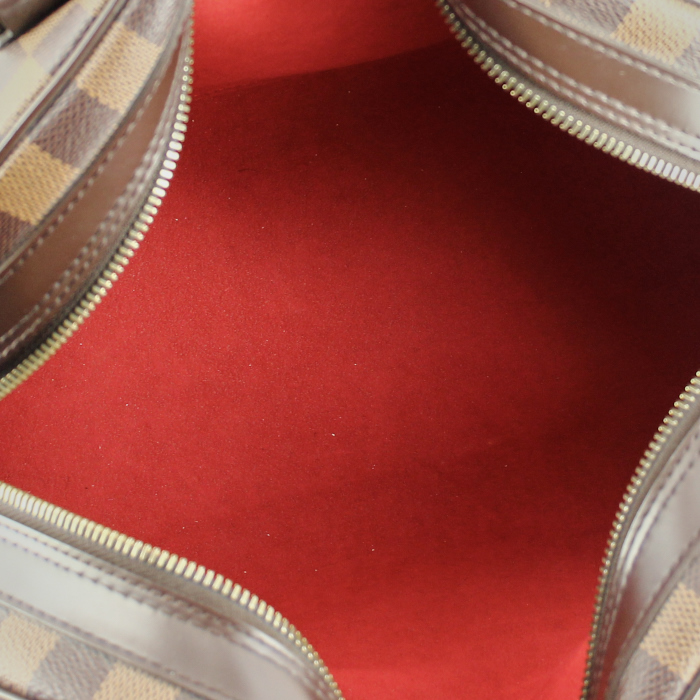 Borsa Louis Vuitton Bowling in tela cerata con motivo a scacchi e pelle marrone - Detail D2