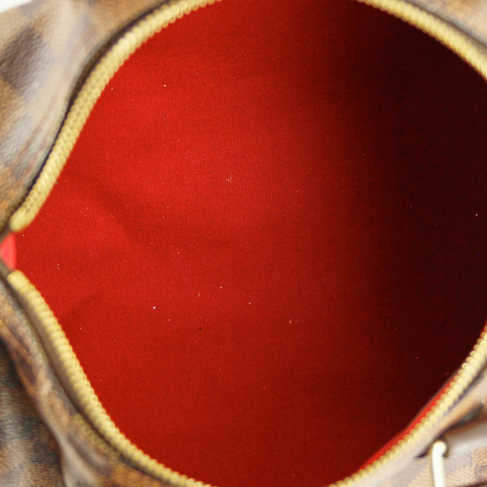 Louis Vuitton Speedy 25 cm en toile damier ébène et cuir marron - Detail D2