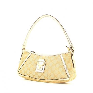 Bolso de mano en tela Monogram beige y cuero dorado