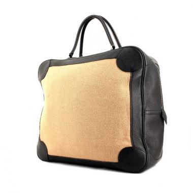 Bolsa de viaje en lona beige y cuero negro