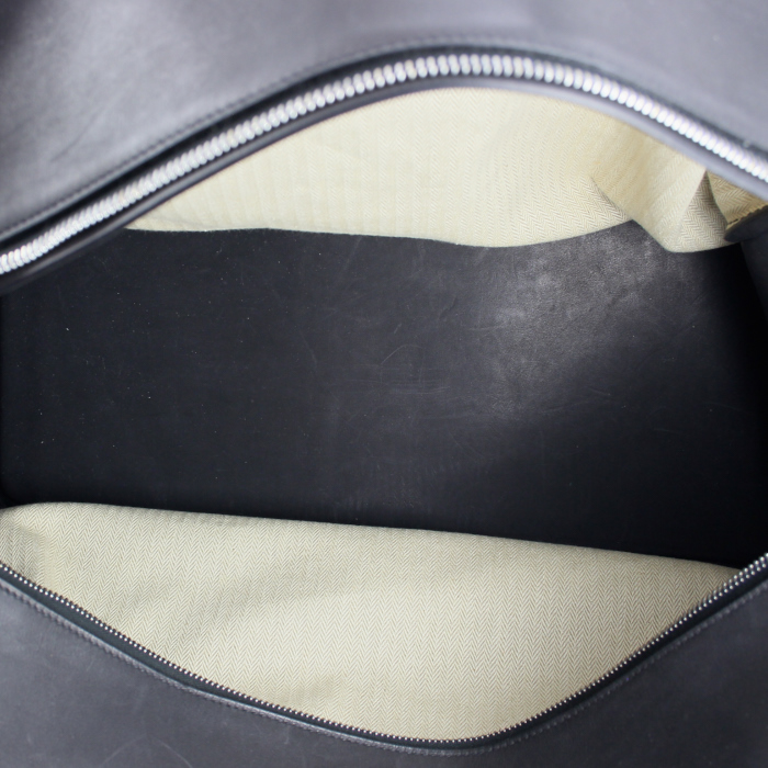 Hermes Plume weekend bag in black braided horsehair and black leather - Detail D2