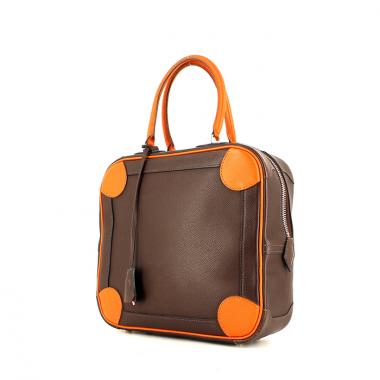 Borsa Hermes Omnibus modello piccolo in pelle Epsom marrone e pelle arancione
