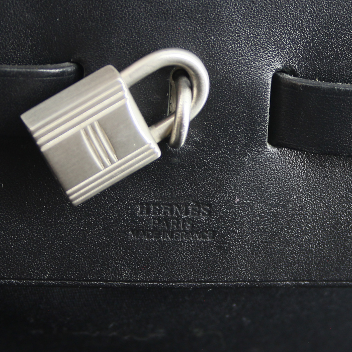 Hermès Herbag travel bag in black canvas and leather  - Detail D4