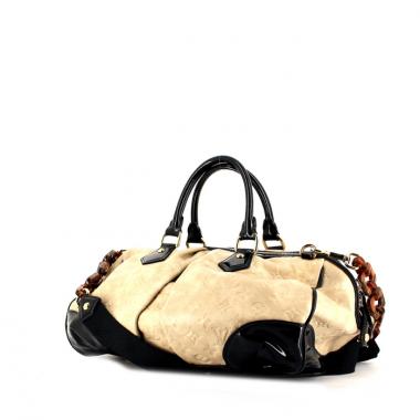 Sac à main en cuir monogram beige et cuir vernis noir