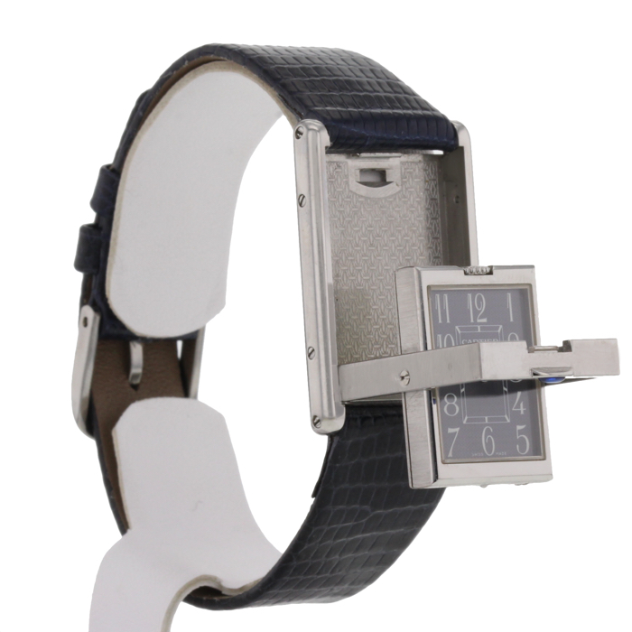 Montre Cartier Tank Basculante cadran gris-bleu en acier Ref : 2405 Vers 2000 - Detail D2