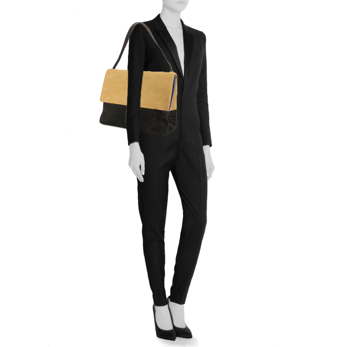 Celine All Soft Handbag in beige, blue and black tricolor suede - Detail D1