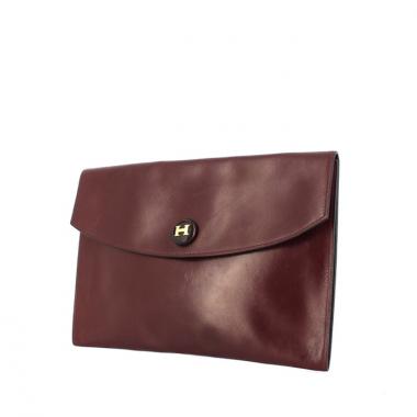 Pochette Hermes Rio en cuir box bordeaux