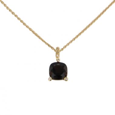 Poiray yellow gold, diamonds and smoked quartz Fille Antique necklace