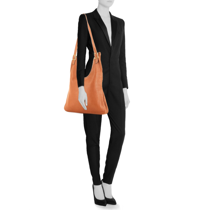 Borsa a spalla Hermes Massai in pelle marrone Havana - Detail D1