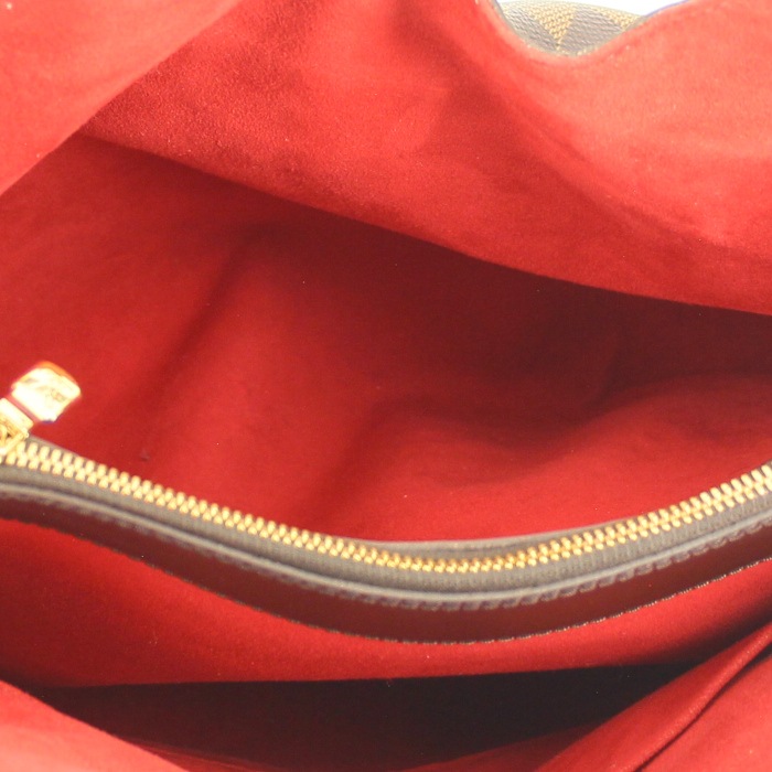 Sac à main en toile damier enduite ébène et cuir marron - Detail D2