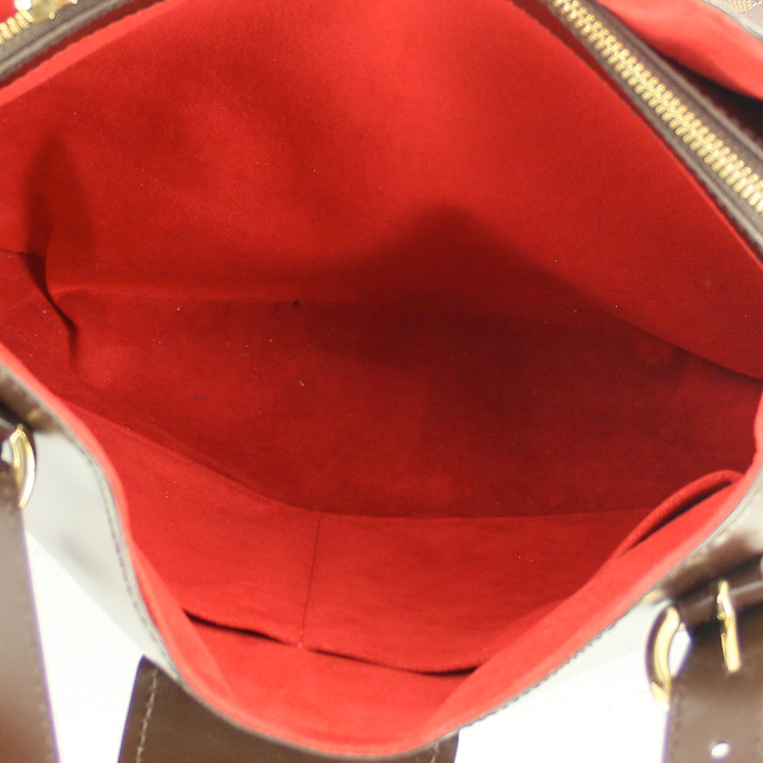 Sac à main en toile damier enduite ébène et cuir marron - Detail D3