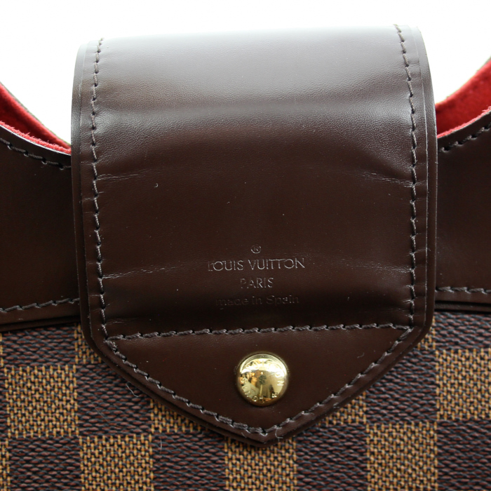 Sac à main en toile damier enduite ébène et cuir marron - Detail D4