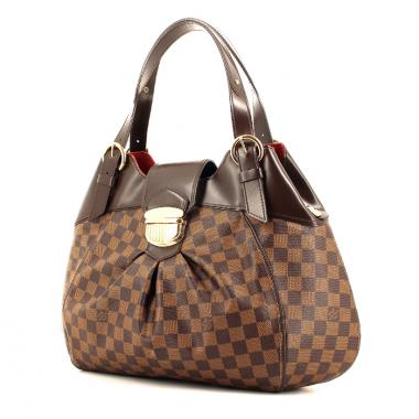 Sac à main en toile damier enduite ébène et cuir marron