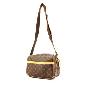 Sac besace Reporter petit modèle en toile monogram et cuir naturel