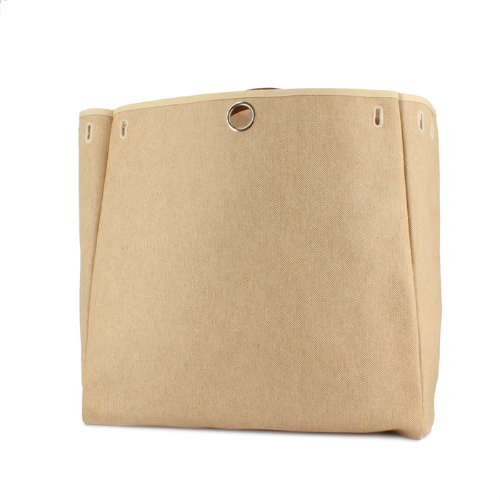 Hermes Herbag shoulder bag in beige canvas and natural leather - Detail D3