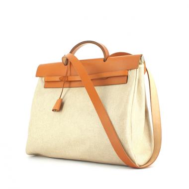 Borsa a tracolla Hermes Herbag in tela beige e pelle naturale