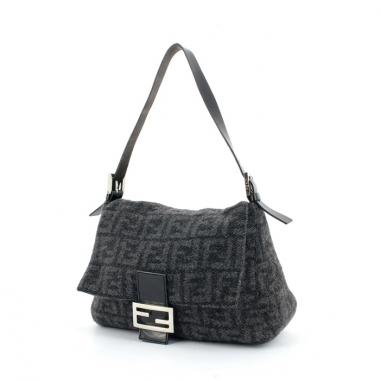 Bolso de mano Fendi en lana gris y cuero negro