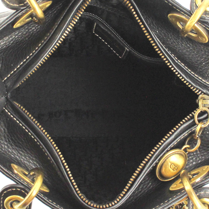 Dior medium model handbag in black grained leather - Detail D2