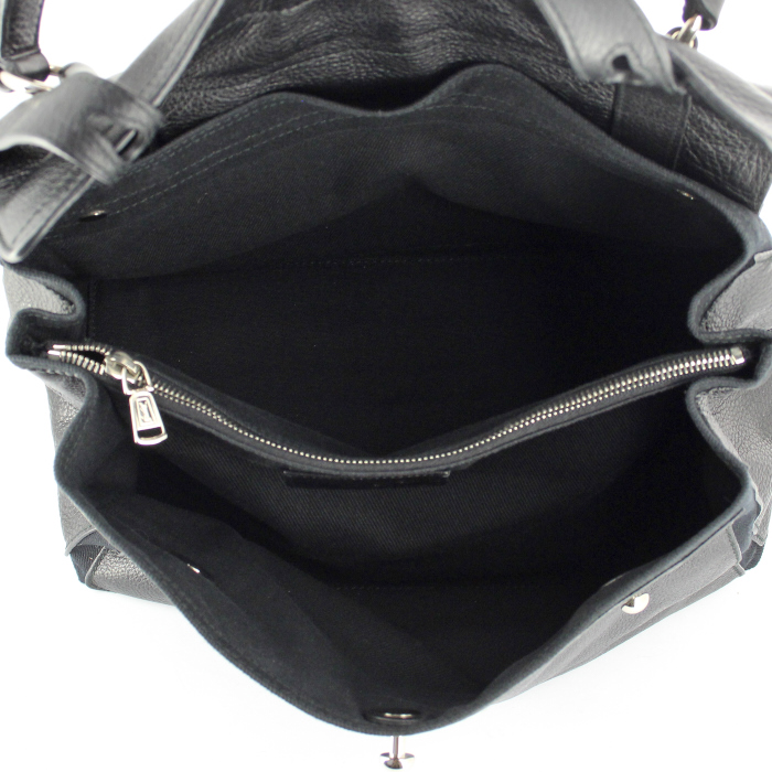 Yves Saint Laurent sac à main Muse Two petit modèle en cuir noir et toile noire - Detail D2