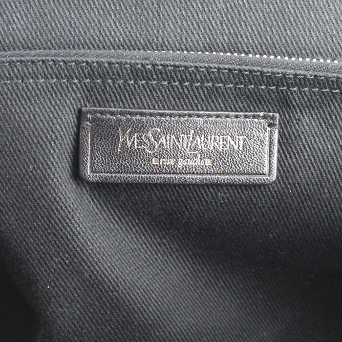 Yves Saint Laurent Muse Two small model handbag in black leather and black canvas - Detail D4