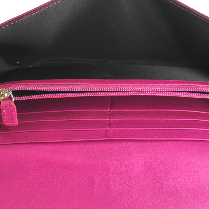 Billetera Dior en cuero Monogram fucsia - Detail D5