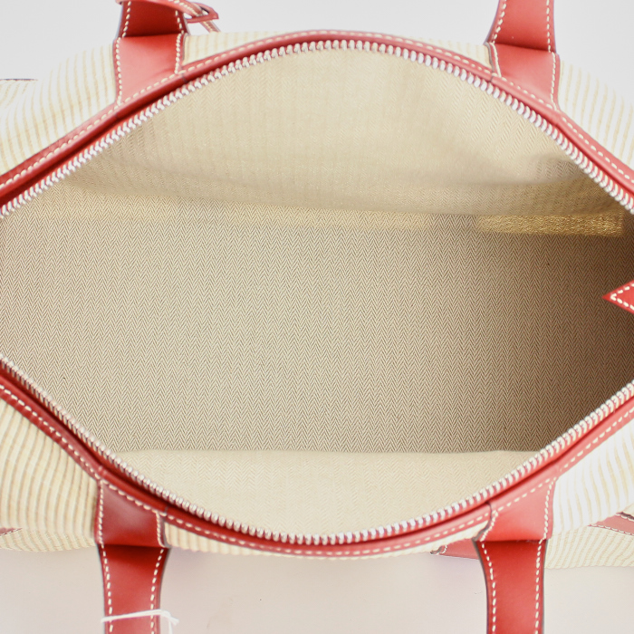 Hermes RD Weekend bag in beige braided horsehair and burgundy leather - Detail D2