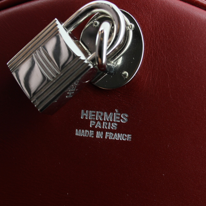 Hermes RD Weekend bag in beige braided horsehair and burgundy leather - Detail D3