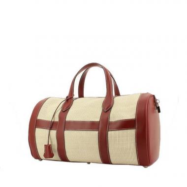 Hermes RD Weekend bag in beige braided horsehair and burgundy leather