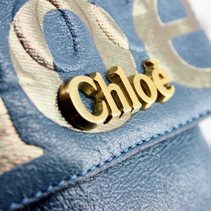 Borsa Chloé a tracolla in tela e pelle blu - Detail D4