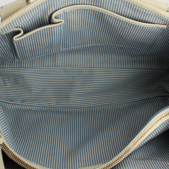 Celine handbag in blue monogram canvas and white leather - Detail D3