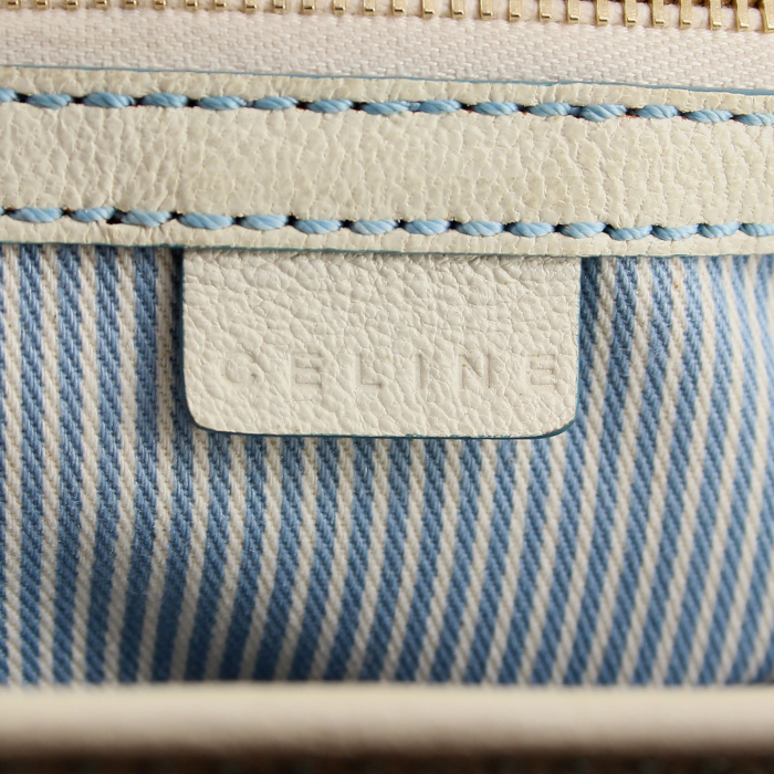 Celine handbag in blue monogram canvas and white leather - Detail D4