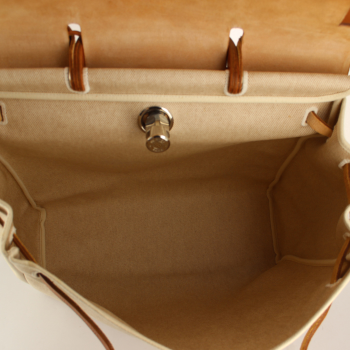 Borsa da viaggio Herbag in tela beige e pelle naturale - Detail D5
