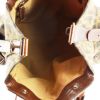 Handbag in khaki logo canvas and brown leather - Detail D2 thumbnail