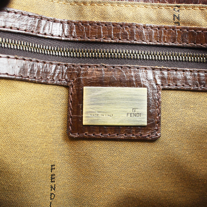 Handbag in khaki logo canvas and brown leather - Detail D3
