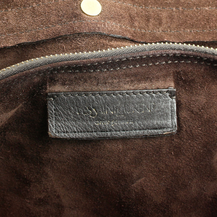 Yves Saint Laurent Muse Two large model handbag in leather and brown suede - Detail D4