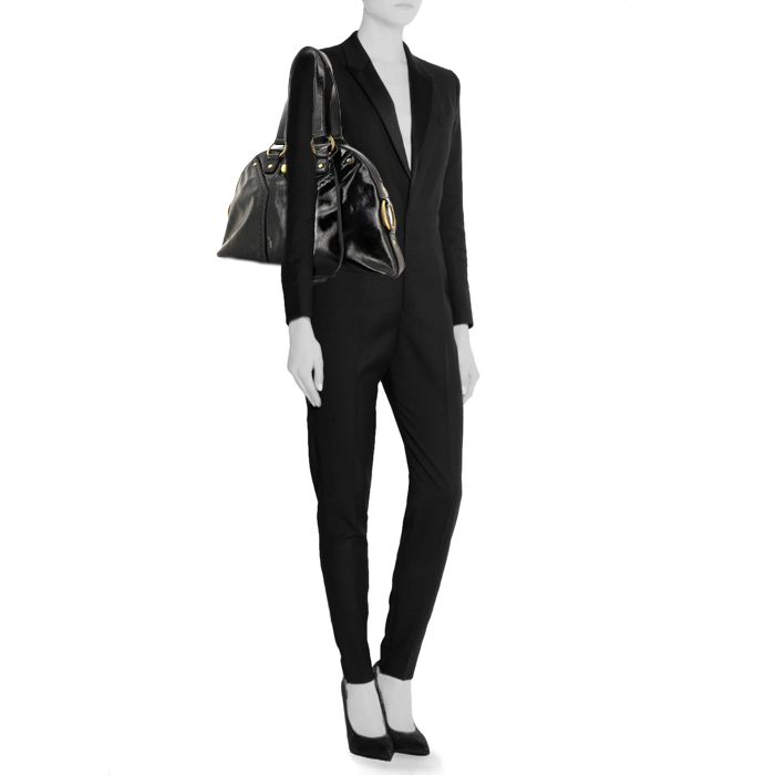 Borsa Yves Saint Laurent Muse modello piccolo in pelle verniciata nera - Detail D1