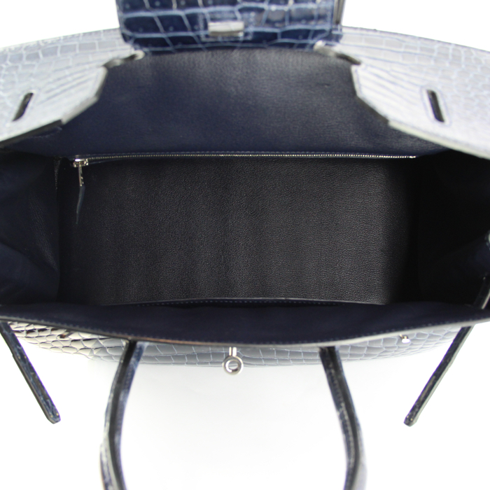 Hermes sac à main Birkin 35 cm en crocodile bleu - Detail D2